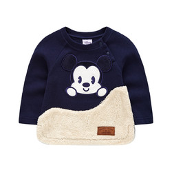 Disney 迪士尼 撞色拼接宝宝卫衣可爱米奇男童卫衣印花儿童上衣婴幼针织衫圆领