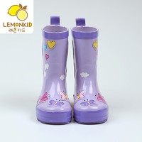 柠檬宝宝 韩版儿童雨鞋防水雨靴男童女童个性水鞋耐磨学生雨鞋LK061201 紫色蝴蝶升级版 24码