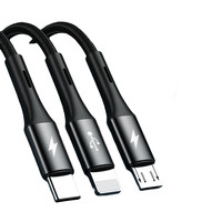 PISEN 品胜 Type-C/Lightning/Micro-B 3A 数据线 尼龙编织 0.6m 魔幻黑