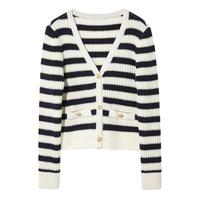 3COLOUR 三彩 女士V领针织开衫 D363O2042M50 蓝白 XL