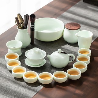 苏氏陶瓷 SUSHI CERAMICS）玉翡翠功夫茶具套装三才盖碗泡茶壶茶洗茶叶罐六君子大套送礼盒装