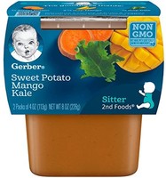 Gerber 嘉宝 2段婴童食品 甘薯，芒果和羽衣甘蓝泥，4盎司(113克)/盒，2盒(8包)