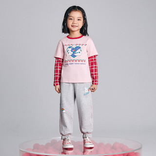 Mini Peace F2DCC1H09 女童假两件长袖T恤 粉红色 140cm