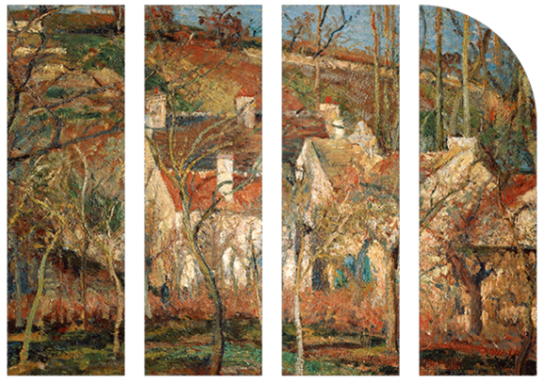 雅昌毕沙罗欧式风景油画冬天村庄的红色屋顶7262cm油画布典雅栗