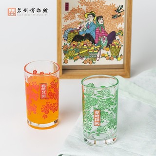 苏州博物馆 江南文化木刻年画玻璃杯四个装 家用早餐杯透明水杯 新年礼物