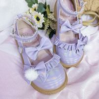 曲琪饼干原创lolita 奶酪球球 低跟大头鞋 镭射紫