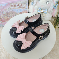 曲琪饼干原创lolita 新款玛丽珍鞋 圆头坡跟鞋 漆皮黑