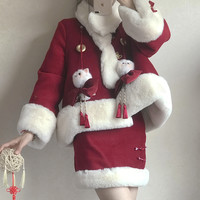 甜蜜梦镜 Lolita洛丽塔 新年猫 加绒加厚大套装 红色