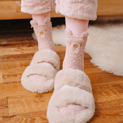 袜子女加厚加绒珊瑚绒中筒袜冬天可爱睡觉穿的冬季睡眠家居地板袜