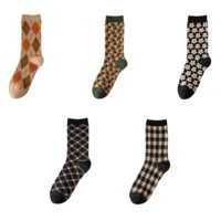 卡拉美拉 Caramella 女士中筒袜套装 CAWZ155-C210829 5双装(卡其+绿色+黑小花+黑方块+黑色) 35-39