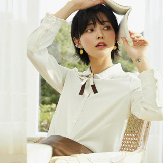 Y.SING 衣香丽影 设计师系列 女士长袖衬衫 910911302 奶油白 L