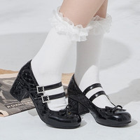 芝士芒芒物语 茶歇小姐 中跟玛丽珍鞋 亮黑色