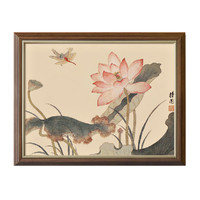 上品印画 金弘道《荷花和蜻蜓》40x30cm 油画布 古韵棕色框