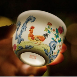 观复博物馆 景德镇仿古乾隆鸡缸杯 6.3x5x3.3cm 创意复古家用茶具