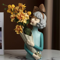 BHM 贝汉美 北欧捧花女孩装饰品摆件 蓝色大号+花艺4