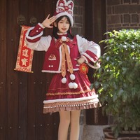 with puji 来信与诗 Lolita洛丽塔 糖啵虎 中华风新年战袍 上衣op+下裙套装