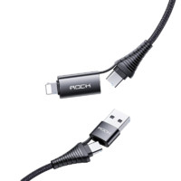 ROCK 洛克 RCB0799 USB-A/Type-C转Lightning/Type-C 3A 60W 数据线 TPE+编织 1m 黑色