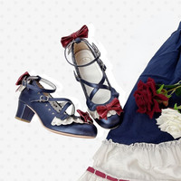 久久洛丽塔 Lolita洛丽塔 甜心舞曲 浅口中跟单鞋 绀红拼色