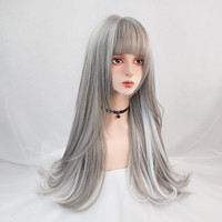 美立方假发旗舰店 Lolita洛丽塔 空气刘海长卷假发 灰色挑染