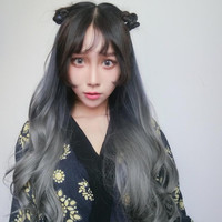 美立方假发旗舰店 Lolita洛丽塔 U型长假发 深棕+青木灰