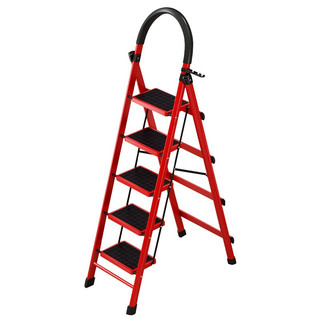 工来工往 高扶手折叠梯 红色 五步 踏板升级款