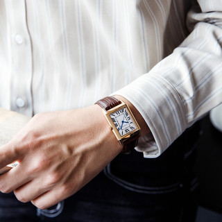 ROSSINI 罗西尼 手表 启迪系列简约百搭石英男表方形表壳复古时符白盘棕色皮带1425G01C