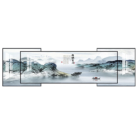 墨派家居 创意办公室轻奢晶瓷画 海纳百川 330x100cm 烤瓷镶钻画 铝合金画框
