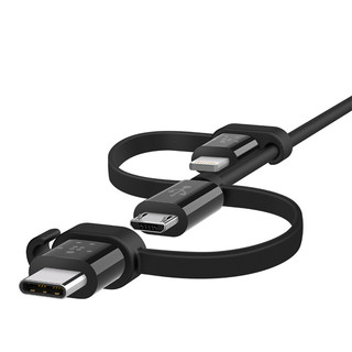 belkin 贝尔金 F8J050bt04-BLK MFi认证 Type-C/Lightning/Micro-B  数据线 PVC 1.2米 黑色