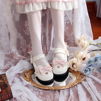 久久洛丽塔Lolita原创 扭扭熊 低跟单鞋 白拼色