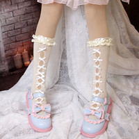 久久洛丽塔Lolita原创 心动熊 圆头厚底单鞋 白粉拼