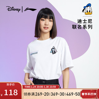 LI-NING 李宁 短袖女夏季官方新款迪士尼联名黑t纯棉t恤宽松半袖运动文化衫