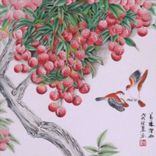 尚得堂 徐丽《万株烟雨》65x65cm 宣纸 圆角原木色实木框