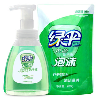 EVER GREEN 绿伞 芦荟精华抗菌泡沫洗手液 300g+补充装280g