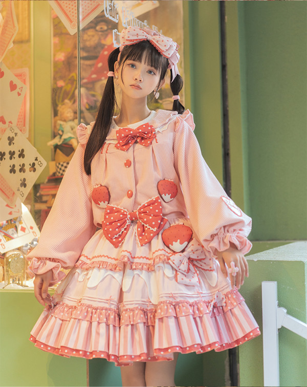 半糖猫丸原创lolitalolita洛丽塔草莓奶派背带裙