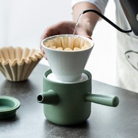 CECEME 瓷彩美 创意手冲咖啡壶 过滤器陶瓷咖啡滤杯套装家用便携咖啡用具 墨绿色滤壶礼盒装