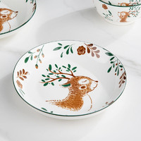 萌物坊 日式小鹿陶瓷餐具碗盘套装 7寸圆盘 3个装