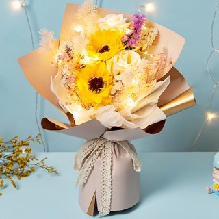 PLUS会员：花悦荟 玫瑰花向日葵干花花束礼盒