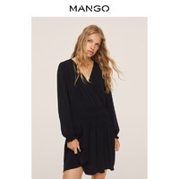 MANGO 芒果 女装连衣裙2021秋冬新款喇叭款设计V领长袖设计连衣裙