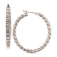GIVENCHY 纪梵希 Silver-Tone Inside-Out Crystal Medium Hoop Earrings