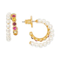 Kate Spade Gold-Tone Small Pavé & Imitation Pearl Double Row Hoop Earrings, 0.75\