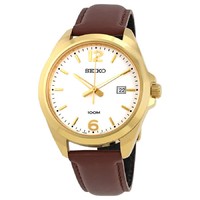 SEIKO 精工 Neo Classic White Dial Brown Leather Mens Watch SUR216