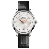 MIDO 美度 Women's Swiss Automatic Baroncelli II Diamond-Accent Black Synthetic Leather Strap Watch 27.9mm