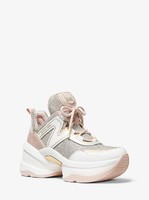 MICHAEL KORS Olympia Glitter Chain-Mesh and Leather Trainer