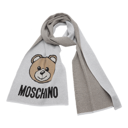moschino莫斯奇诺女士银色拼燕麦色金银丝线小熊头像款围巾30666m23