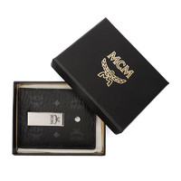 MCM 中性礼盒装 黑色人造革配牛皮革卡包卡夹 MXCAAVI02BK001