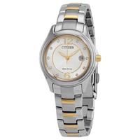 CITIZEN 西铁城 Citizen Eco-Drive Crystal Silver Dial Two-tone Ladies Watch FE1134-54A