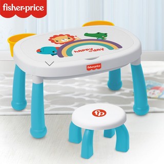 Fisher-Price 儿童积木桌拼装玩具男孩女孩多功能大颗粒玩具台桌椅套装 积木桌套装（桌子，凳子，43粒积木））