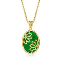Jade Floral Pendant Necklace in 18kt Gold