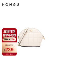 HONGU 红谷 女士包包女包时尚菱格链条包贝壳包单肩包牛皮气质百搭斜挎小包 H4334381米白