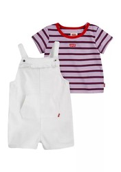 Levi's 李维斯 Baby Girls Striped T-Shirt and Shortall Set